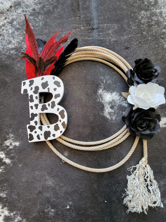 "B" Cow print Lariat Wreath
